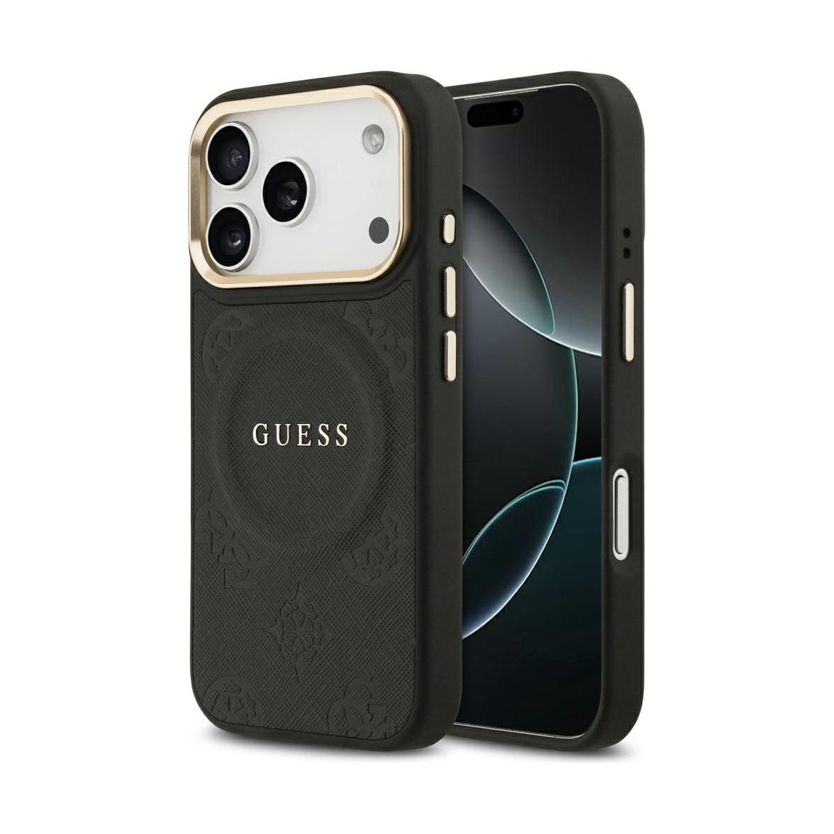 GUESS futerał do IPHONE 17 Pro kompatybilny z MagSafe GUHMP17LPSAMSECK (PU W/ Peony Hot Stamp) czarny