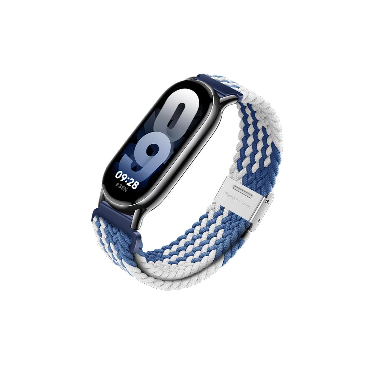 Pasek do Mi Band 8 Xiaomi Forcell F-Design FX5 sprzączka włókno poliestrowe biało niebieski