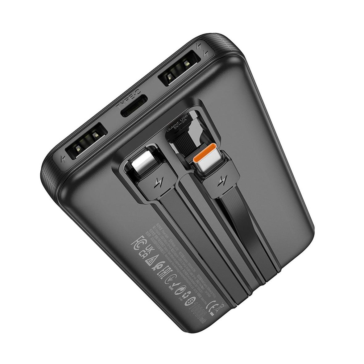 Powerbank Hoco 10000 mAh 2A z wbudowanymi kablami USB C + Lightning J118 czarny