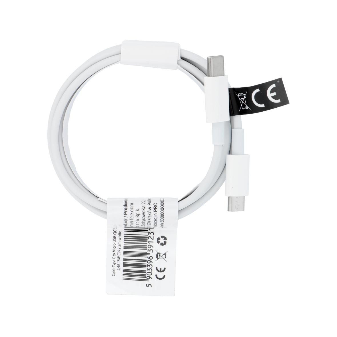 Kabel USB C do Micro USB QC3.0 2,4A 18W C972 2 m biały
