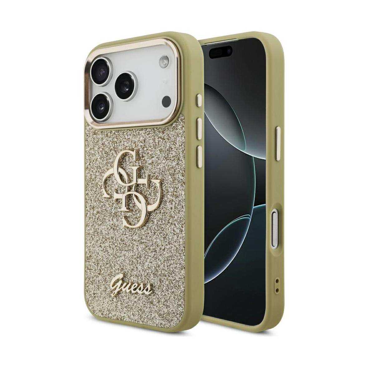 GUESS futerał do IPHONE 17 Pro GUHCP17LHG4SGCD (Fixed Glitter Big 4G Metal Frame) złoty