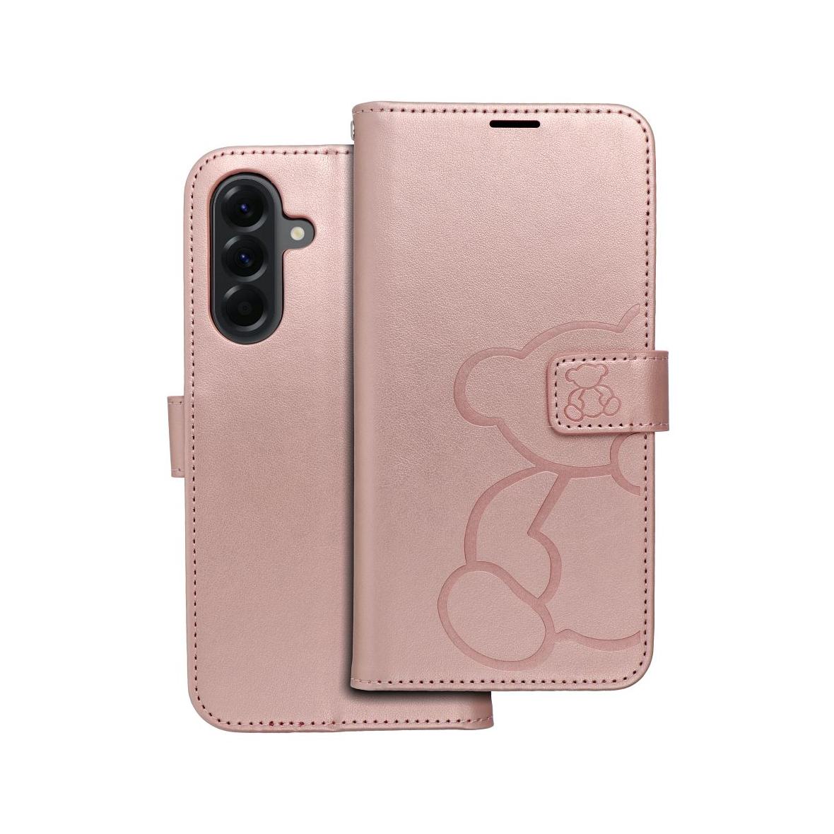 Etui z klapką na Samsung A56 5G Mezzo Book teddy bear złoto-różowe