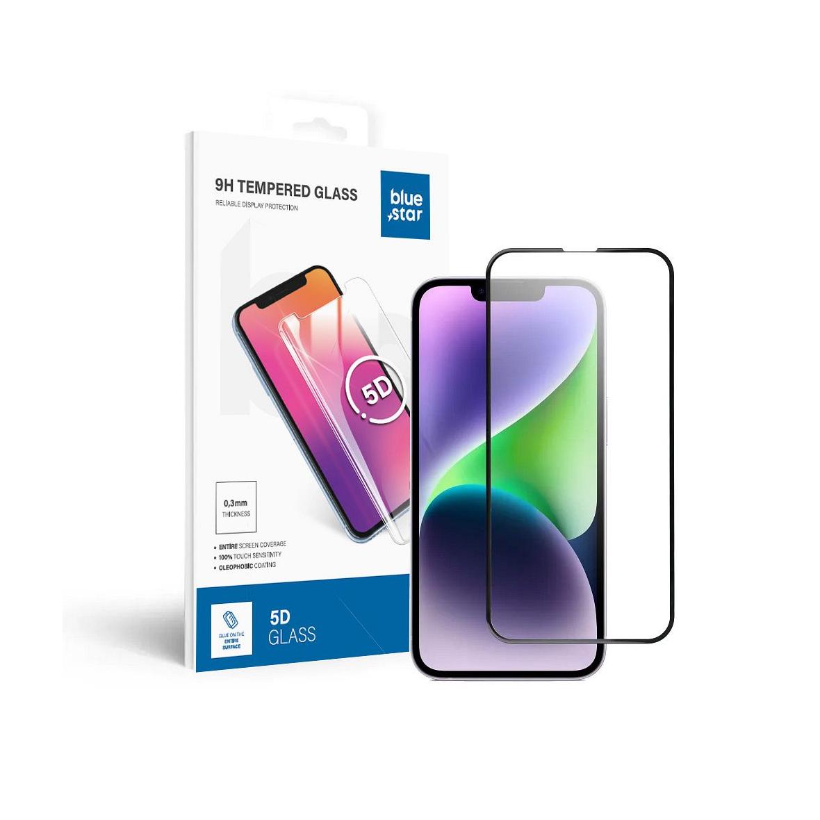 Szkło hartowane do iPhone 13 / 13 PRO / 14 / 16e / 17e (SE 4 2025) (full glue) Blue Star 5D czarne