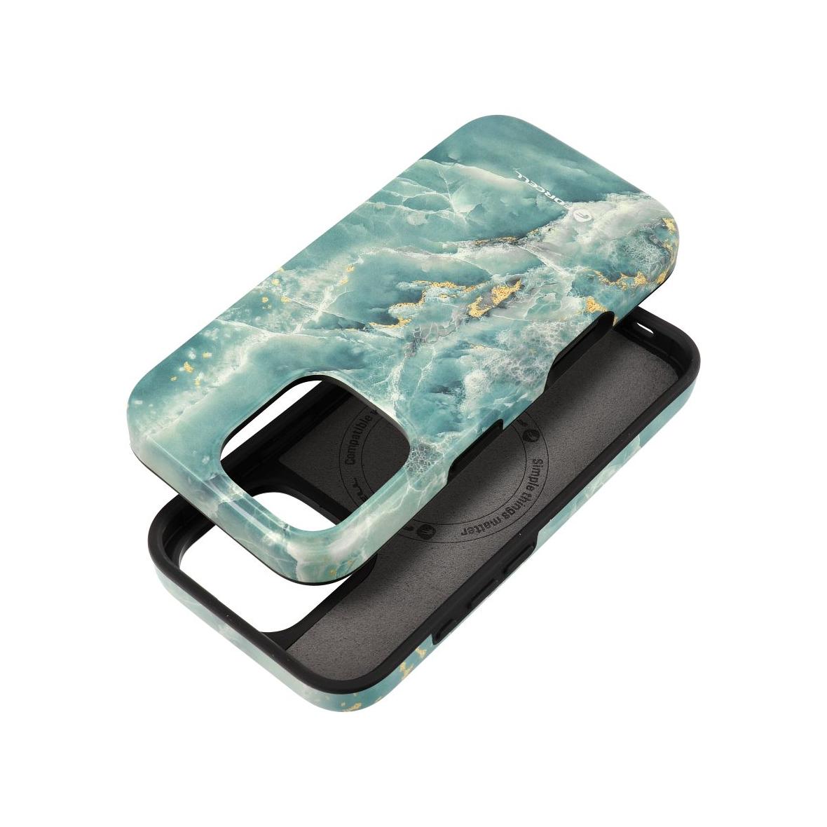 Etui na iPhone 15 PLUS Forcell F-Protect Mirage zgodny z MagSafe Military Drop-Test green marble