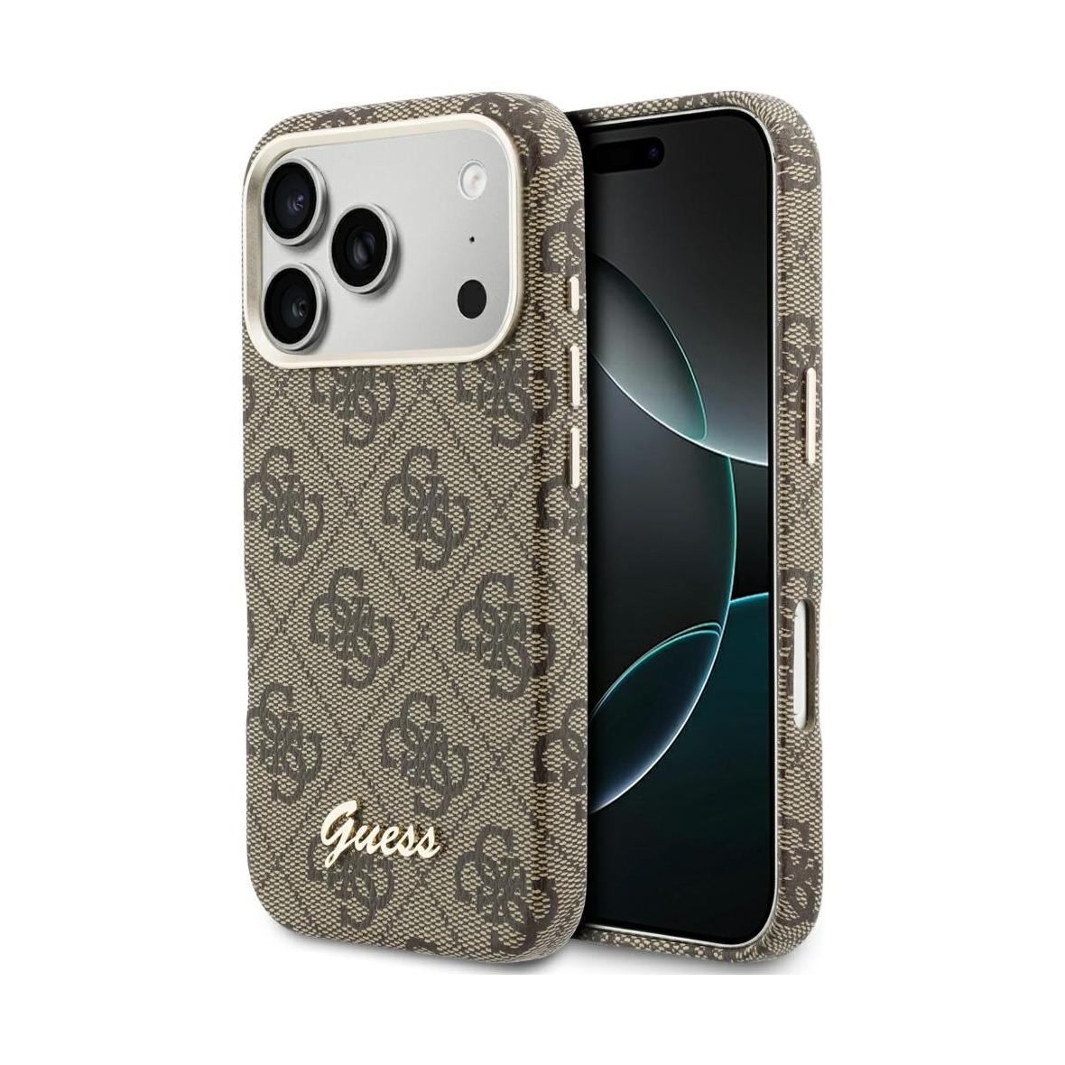 GUESS futerał do IPHONE 17 Pro kompatybilny z MagSafe GUHMP17L5P4FWMSW (PU FW 4G Script) brązowy
