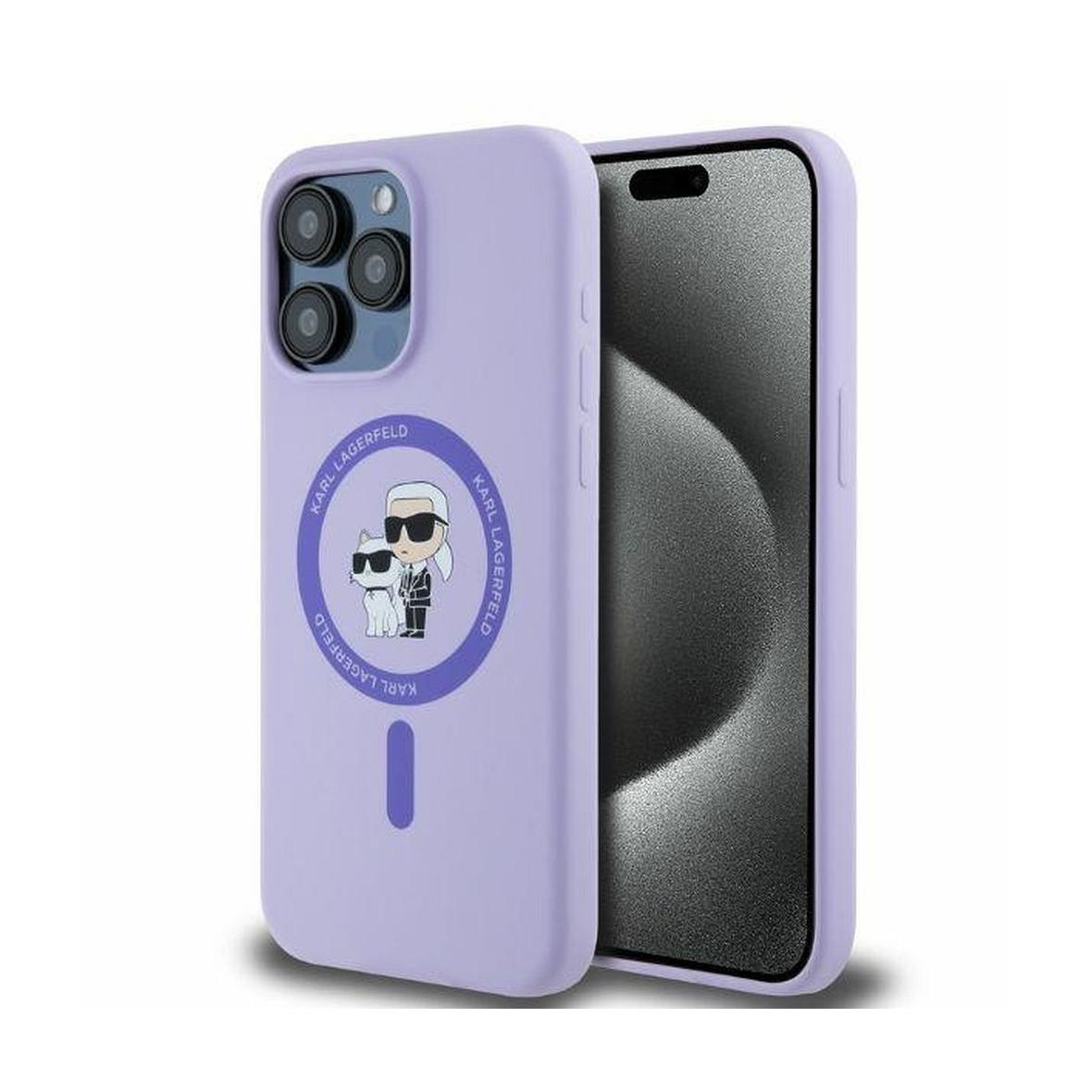 KARL LAGERFELD futerał do IPHONE 15 Pro Max kompatybilny z MagSafe KLHMP15XSCMKCRHU (Silicone KC Body Ring) fioletowy