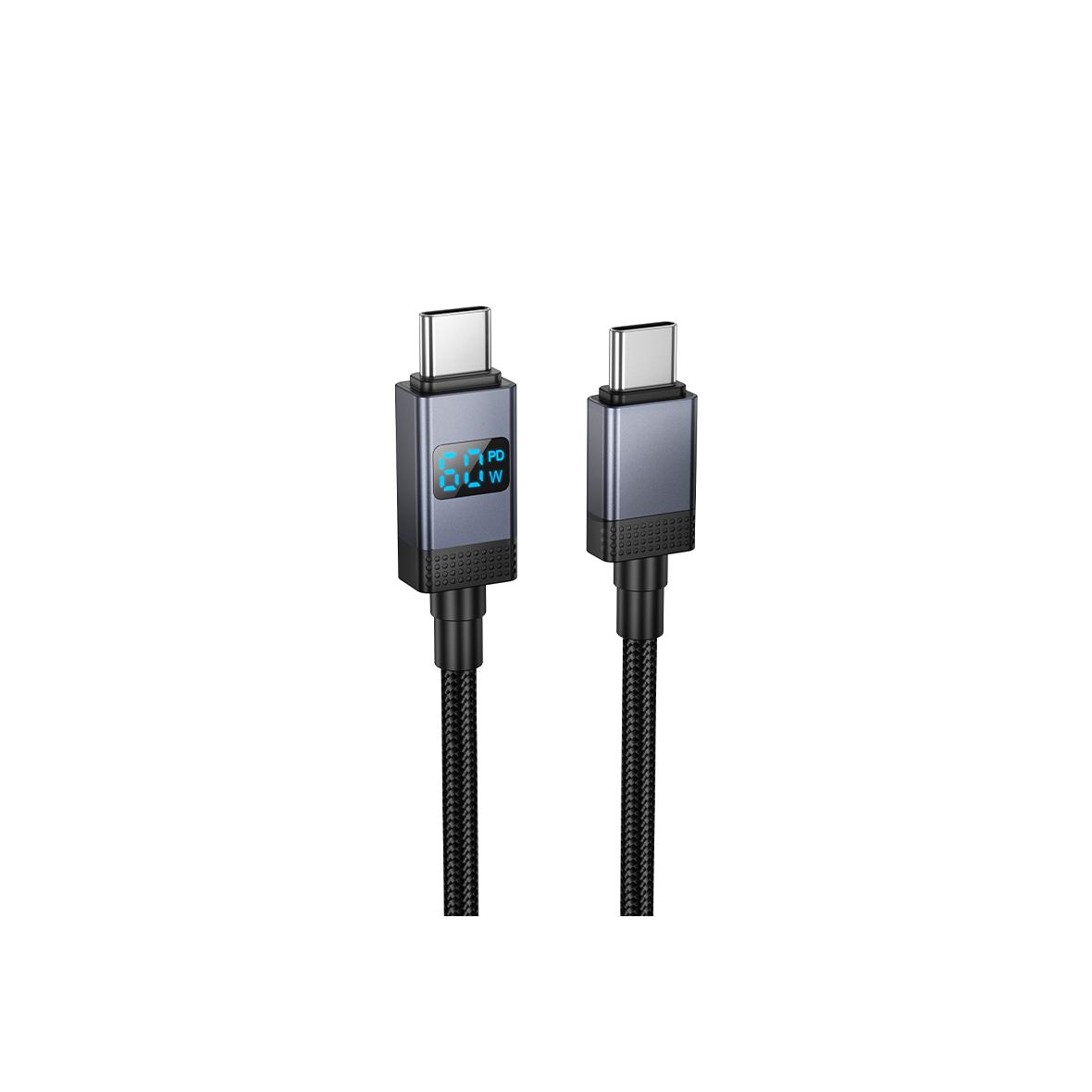 Kabel USB C do USB C Hoco 3A 60W z wyświetlaczem 1 m X118 czarny
