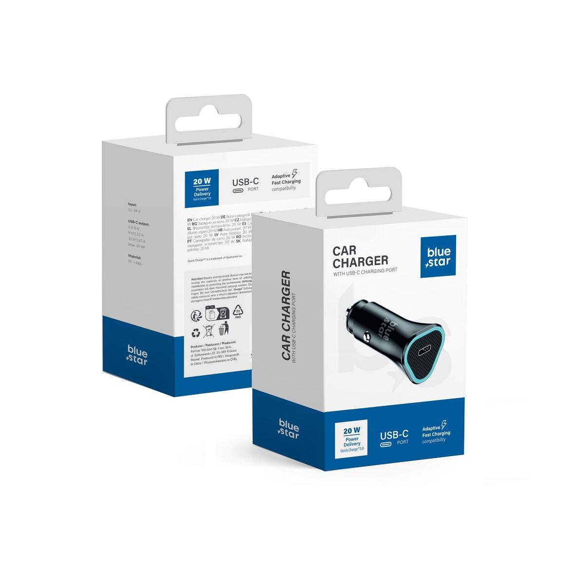Ładowarka samochodowa Blue Star USB C QC3.0 PD AFC 3A 20W czarna
