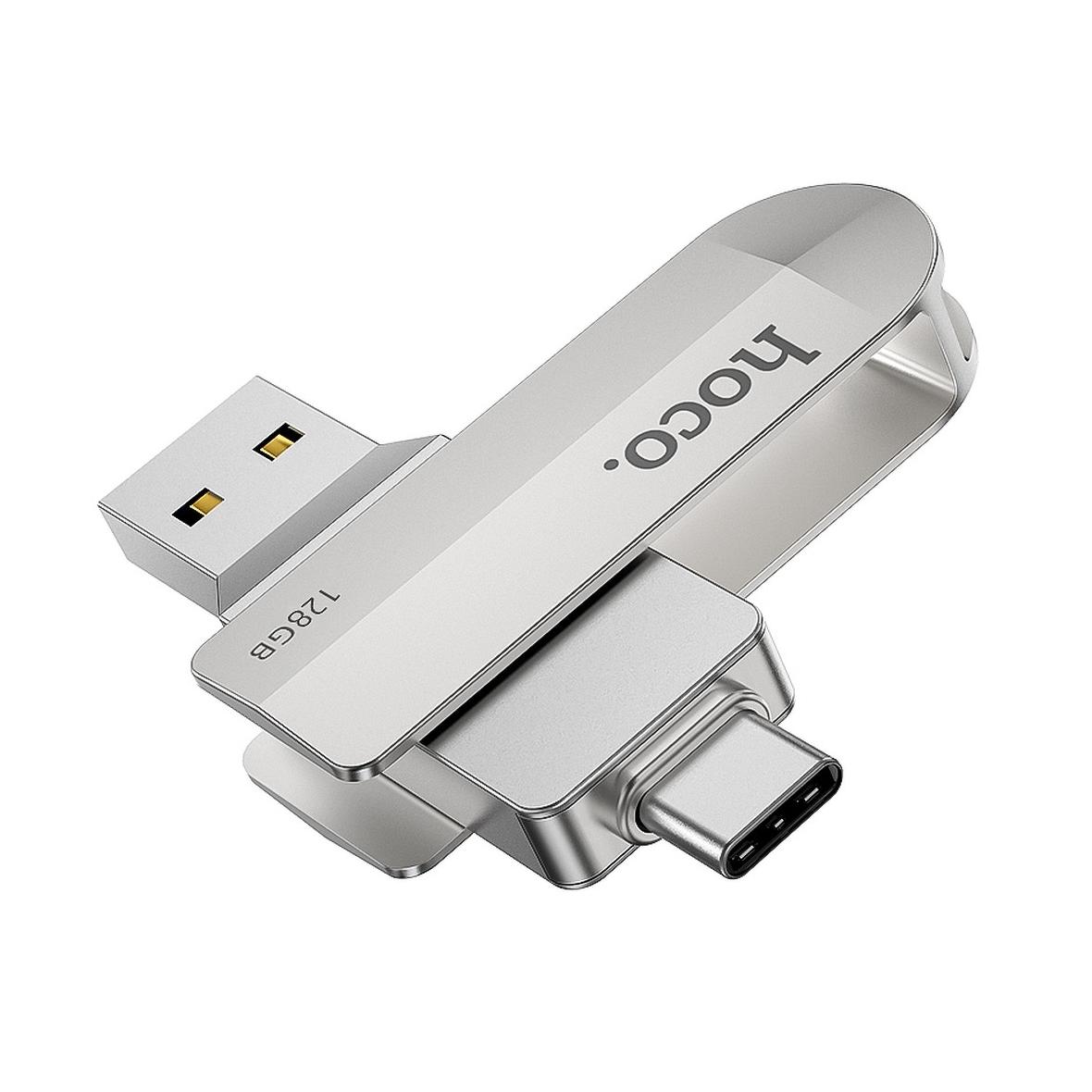 Pendrive 128GB USB 3.0 (USB A + USB C) Hoco UD10 srebrny
