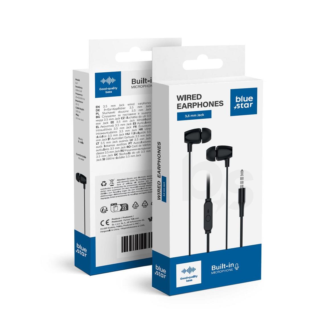 Słuchawki przewodowe douszne Jack 3,5 mm Blue Star PA-E67 1,2 m czarne
