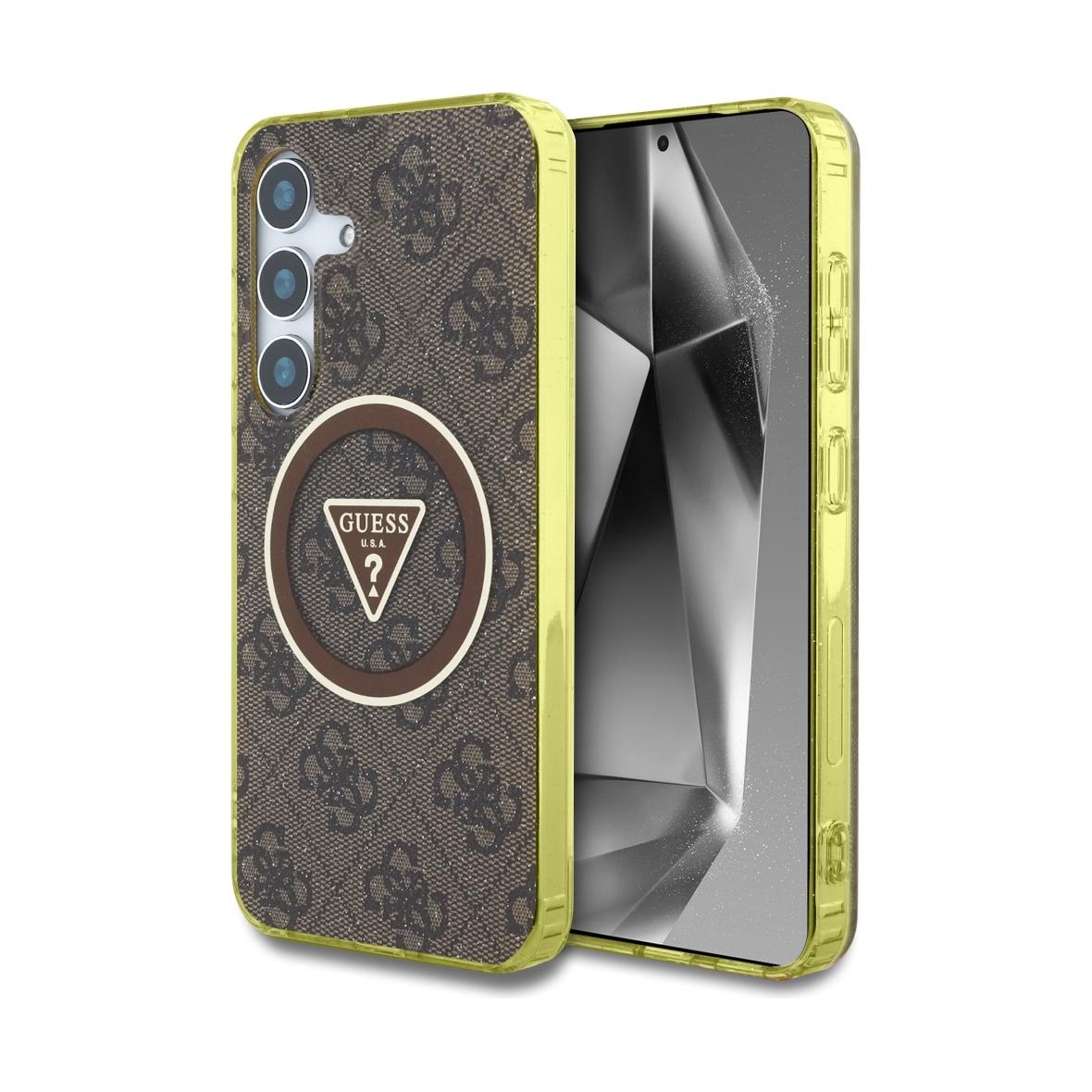 GUESS futerał do SAMSUNG S25 GUHMS25SHG4PRTGW (Magnetic IML Metal Glitter 4G Circle Triangle) brązowy