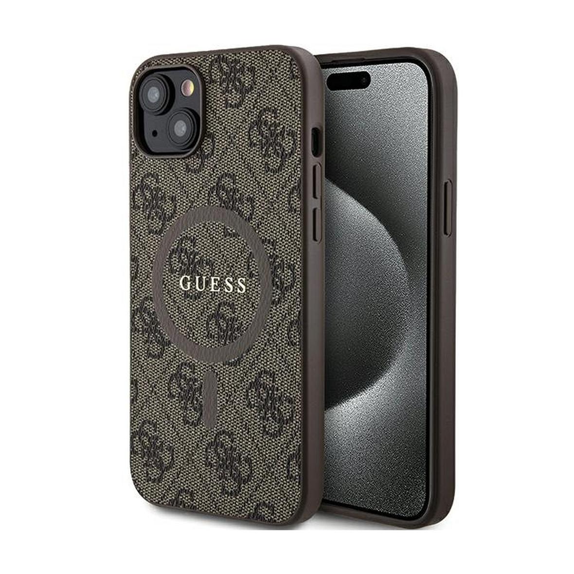 GUESS futerał do IPHONE 15 Plus / 14 Plus GUHMP15MG4GFRW (Leather 4G Metal Logo) brązowy