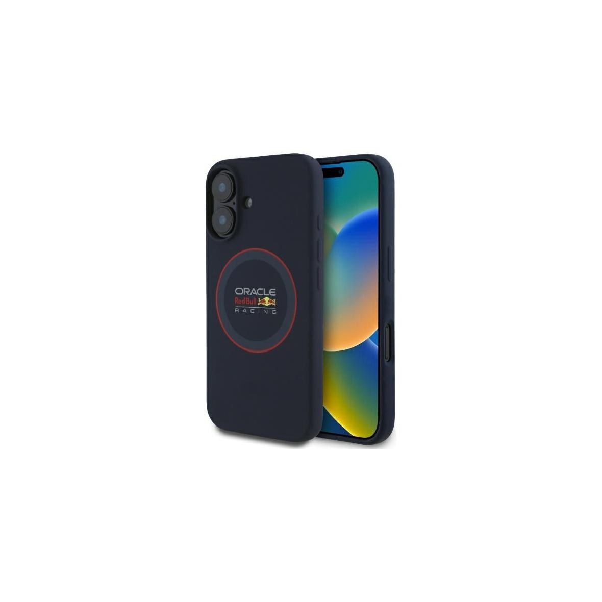 RED BULL futerał do IPHONE 16 Plus kompatybilny z MagSafe RBHMP16M24SIILVR (Silicone red Ring) navy