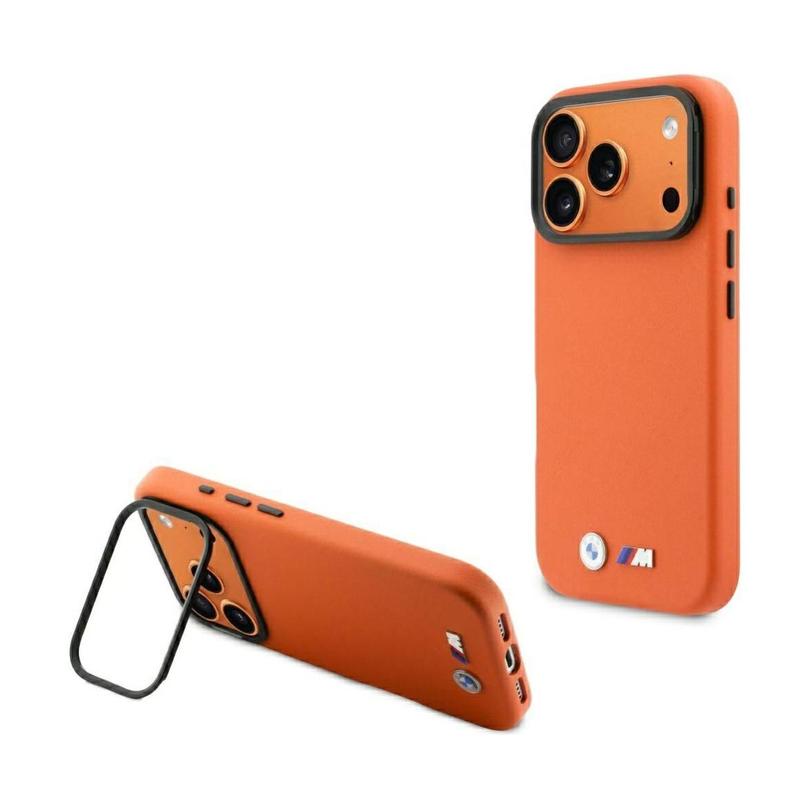BMW futerał do IPHONE 17 Pro kompatybilny z MagSafe BMHMP17L25PFWKCKO (PU W/ Metal Logo) pomarańczowy