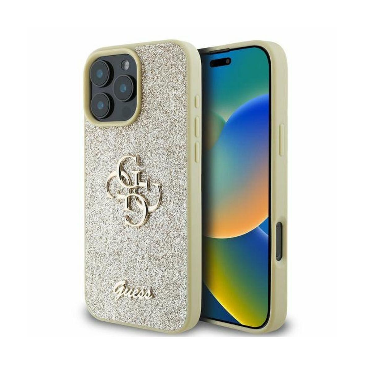 GUESS futerał do IPHONE 16 Pro Max GUHCP16XHG4SGD (Fixed Glitter Big 4G) złoty