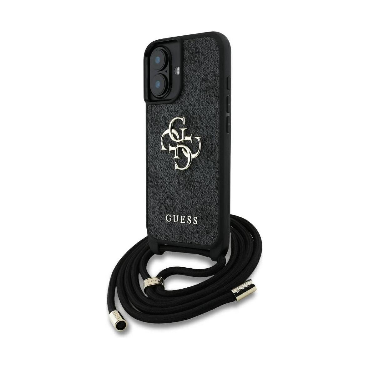 GUESS futerał do IPHONE 16 Plus GUHCP16MP4GMGCRK (CBDY PU 4G Big Logo W/Cord Strap) czarny