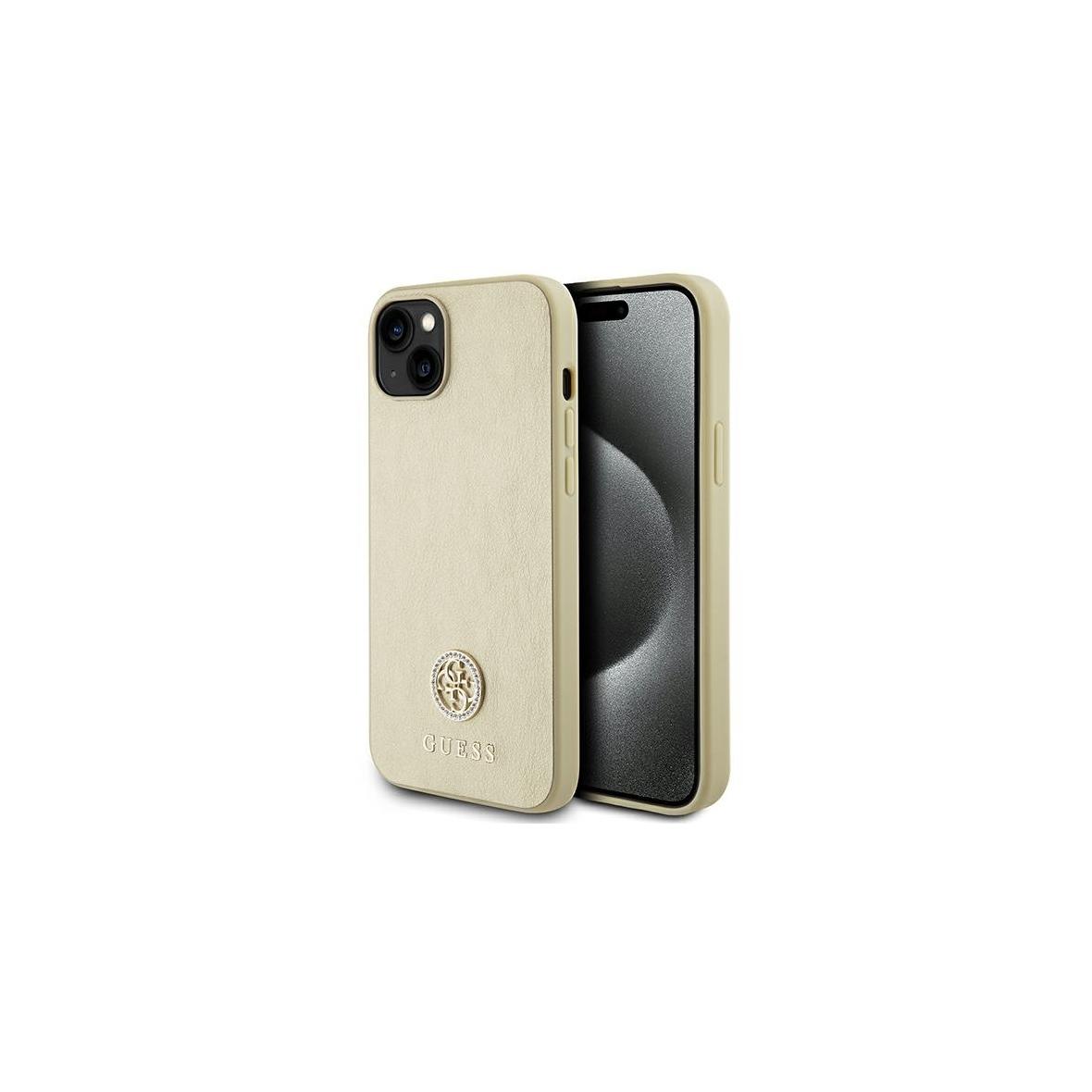 GUESS futerał do IPHONE 13 / 14 / 15 GUHCP15SPS4DGPD (Leather 4G Metal Logo Strass) złoty