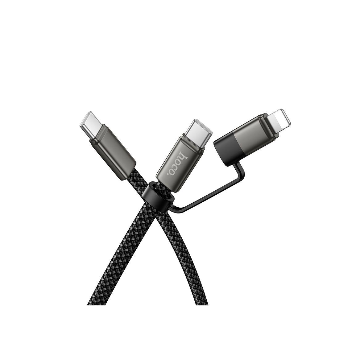 Kabel USB C do USB C/iP Hoco 3A 60W płaski 1 m X125 czarny