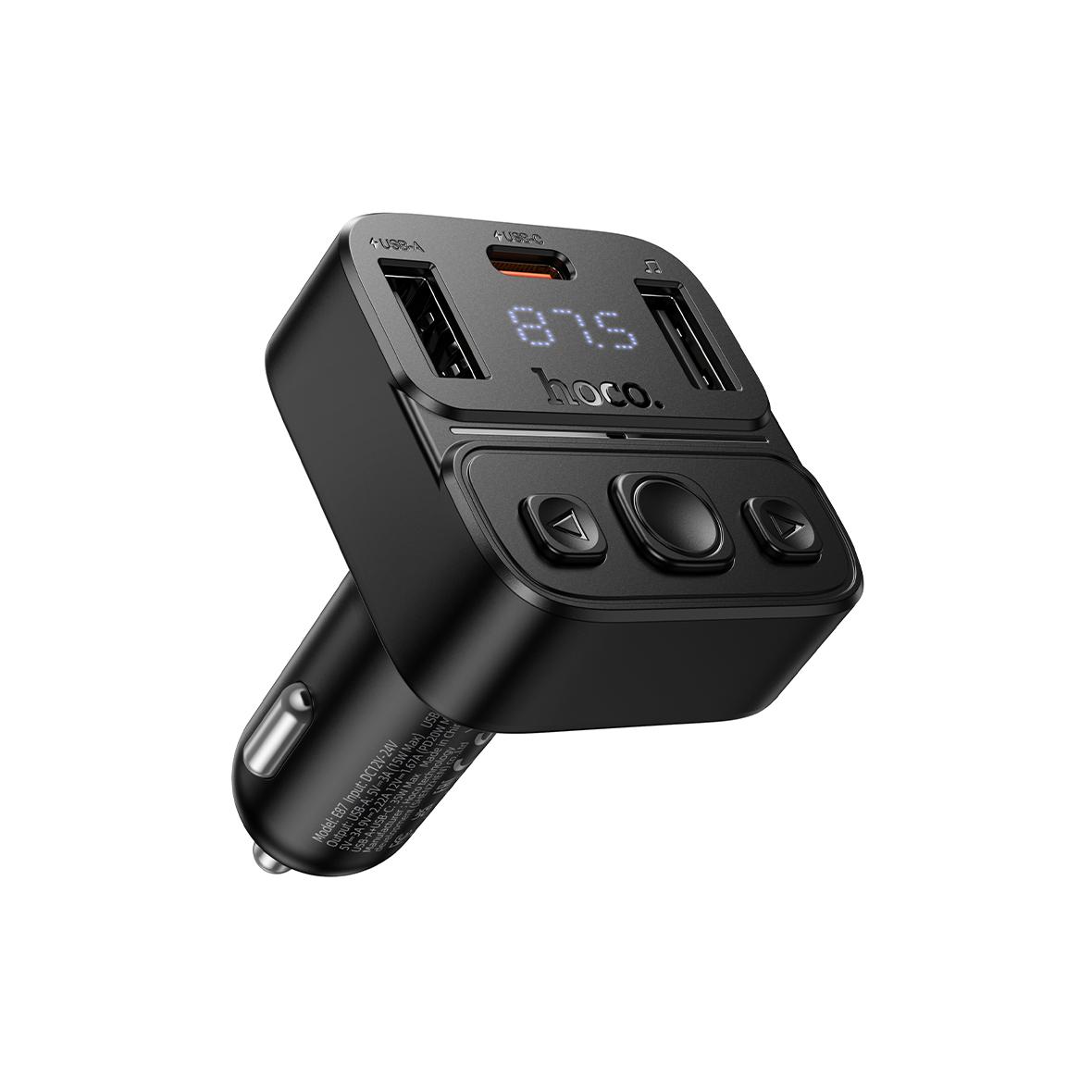 Transmiter samochodowy bluetooth Hoco USB A + USB C QC PD 35W E87 czarny