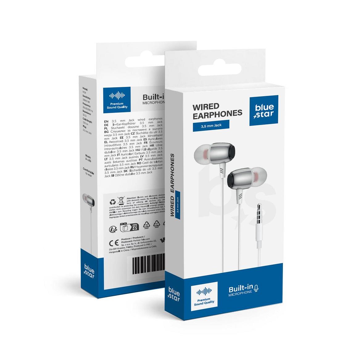 Słuchawki przewodowe douszne Jack 3,5 mm Blue Star M09 1,2 m białe