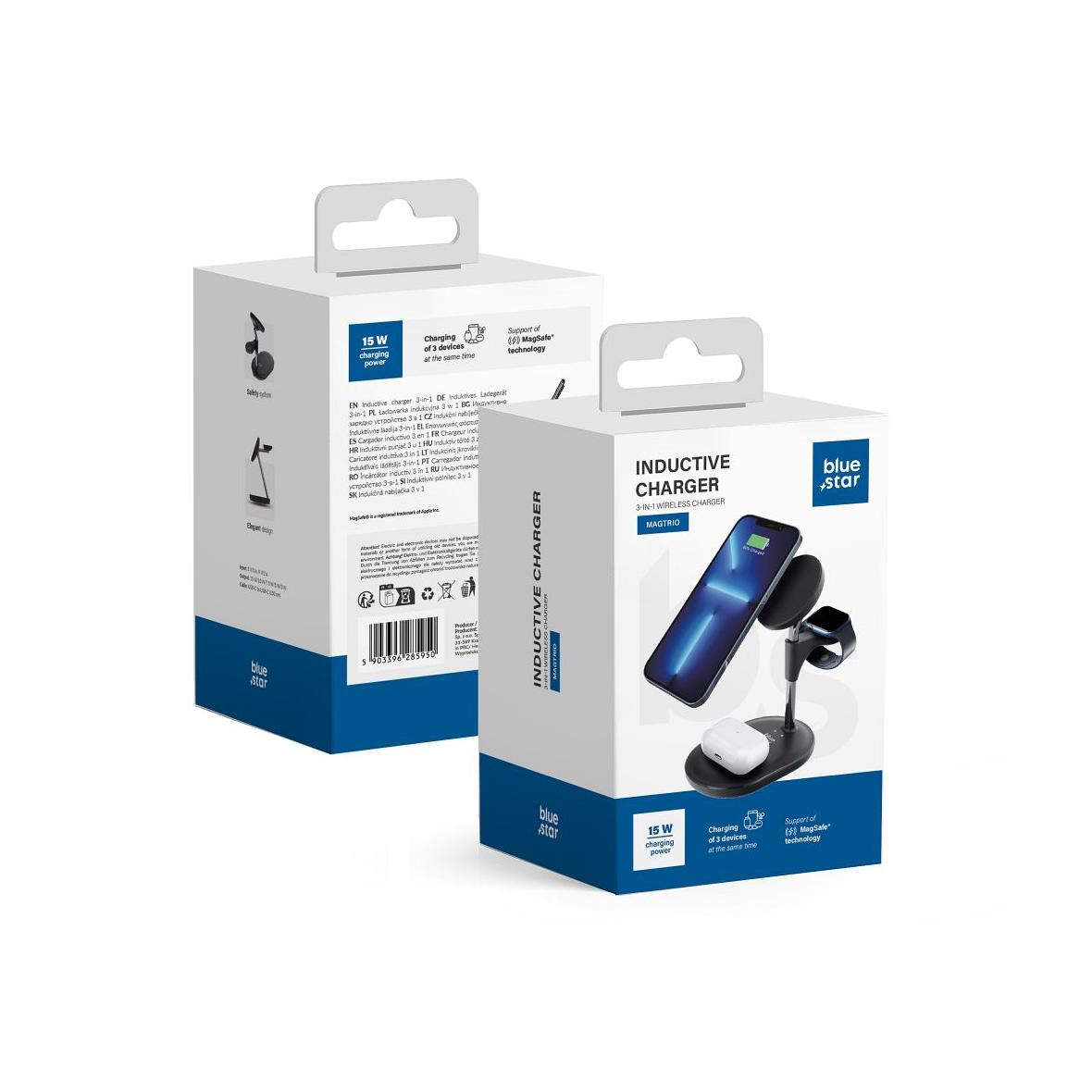 Ładowarka indukcyjna 3w1 Blue Star 15W MagTrio zgodna z MagSafe czarna