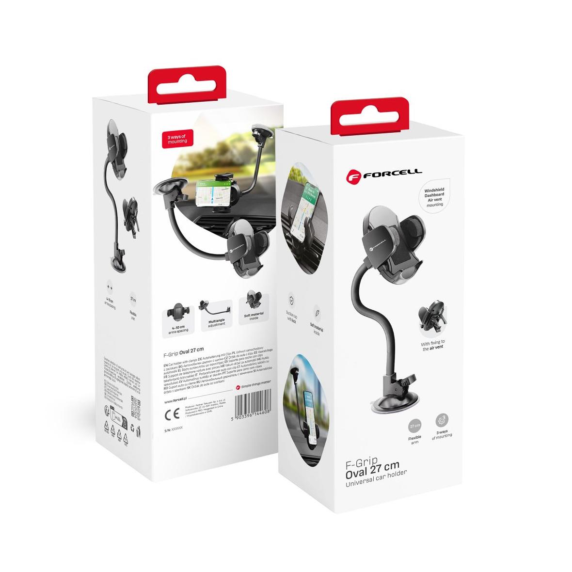 Uchwyt na telefon do samochodu uniwersalny Forcell F-Grip Oval 27 cm do szyby / deski / kratki czarny
