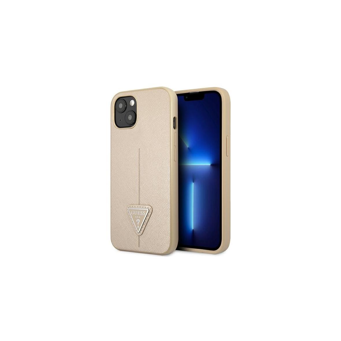 GUESS futerał do IPHONE 13 / 14 / 15 GUHCP14SPSATLE (SaffianoTriangle Logo) beżowy