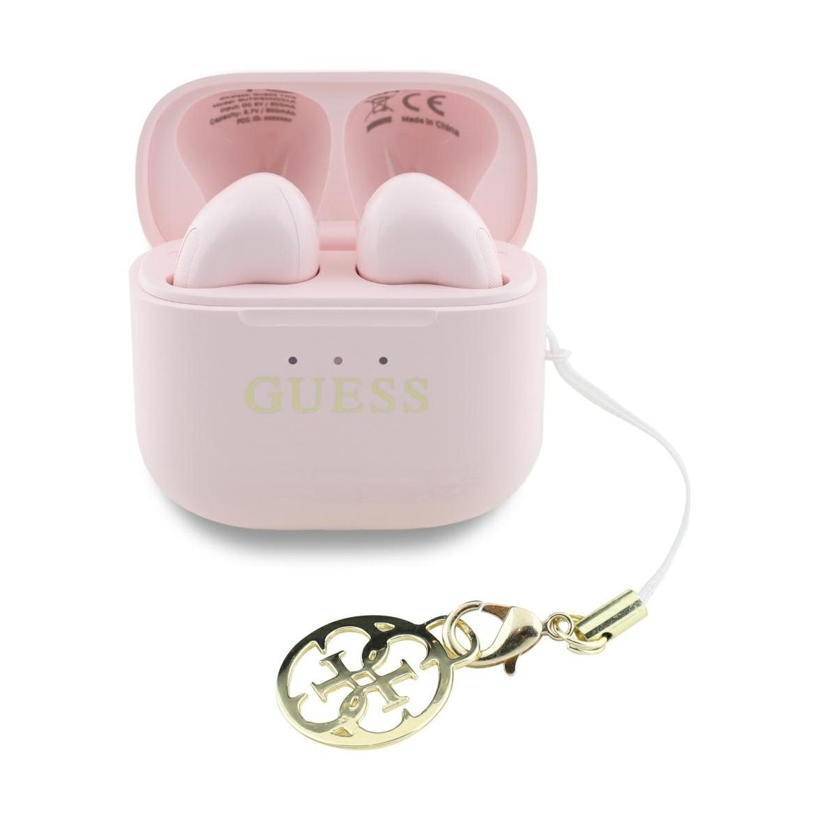 Słuchawki bezprzewodowe douszne Guess TWS Effect Printed Classic Logo & Charm różowe