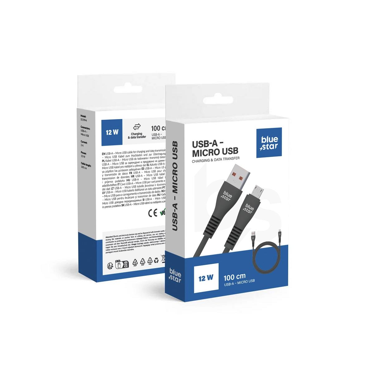 Kabel USB A do Micro USB Blue Star 2A 1 m DC99M czarny