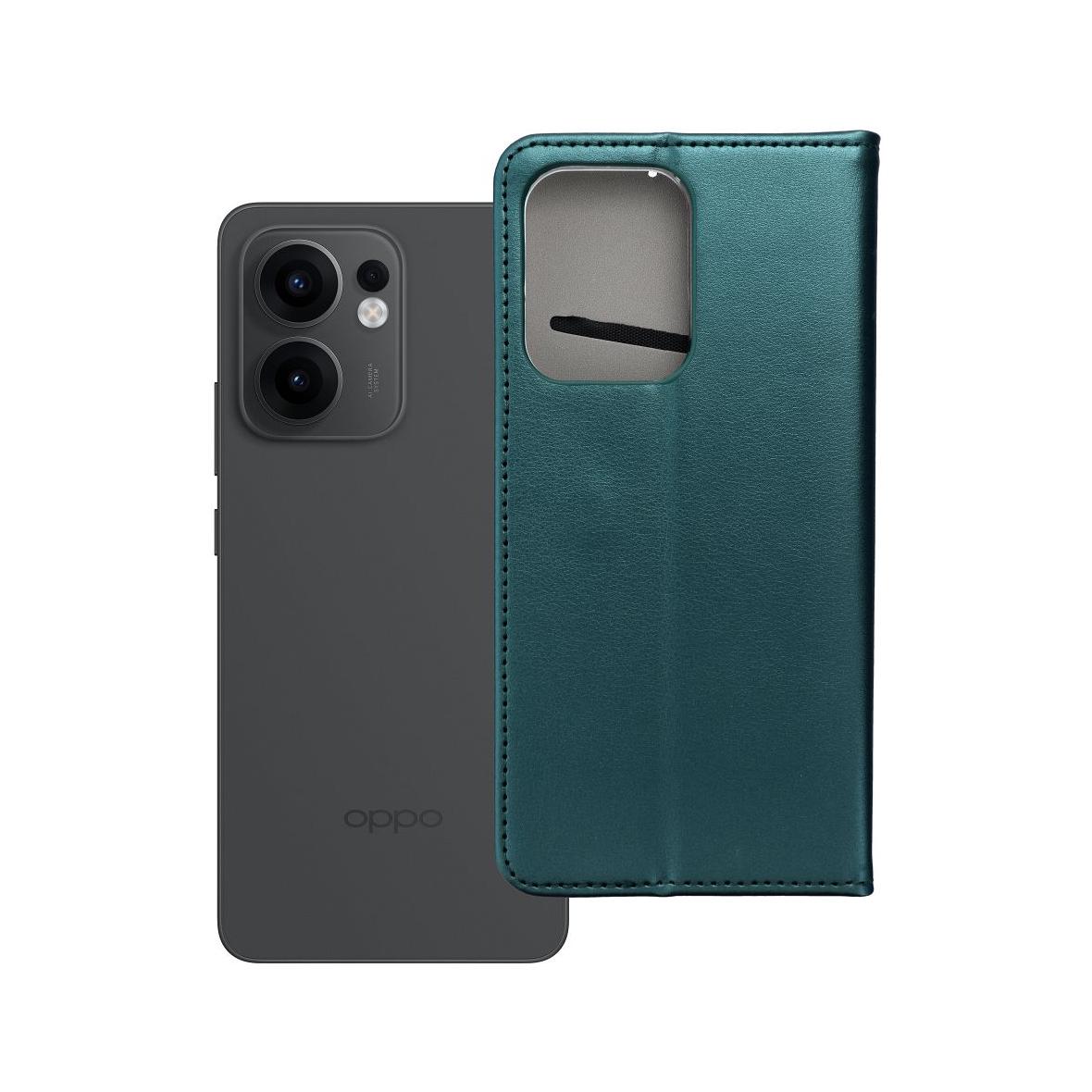 Etui z klapką na Oppo Reno 13F 4G / 5G Smart Magneto ciemnozielone