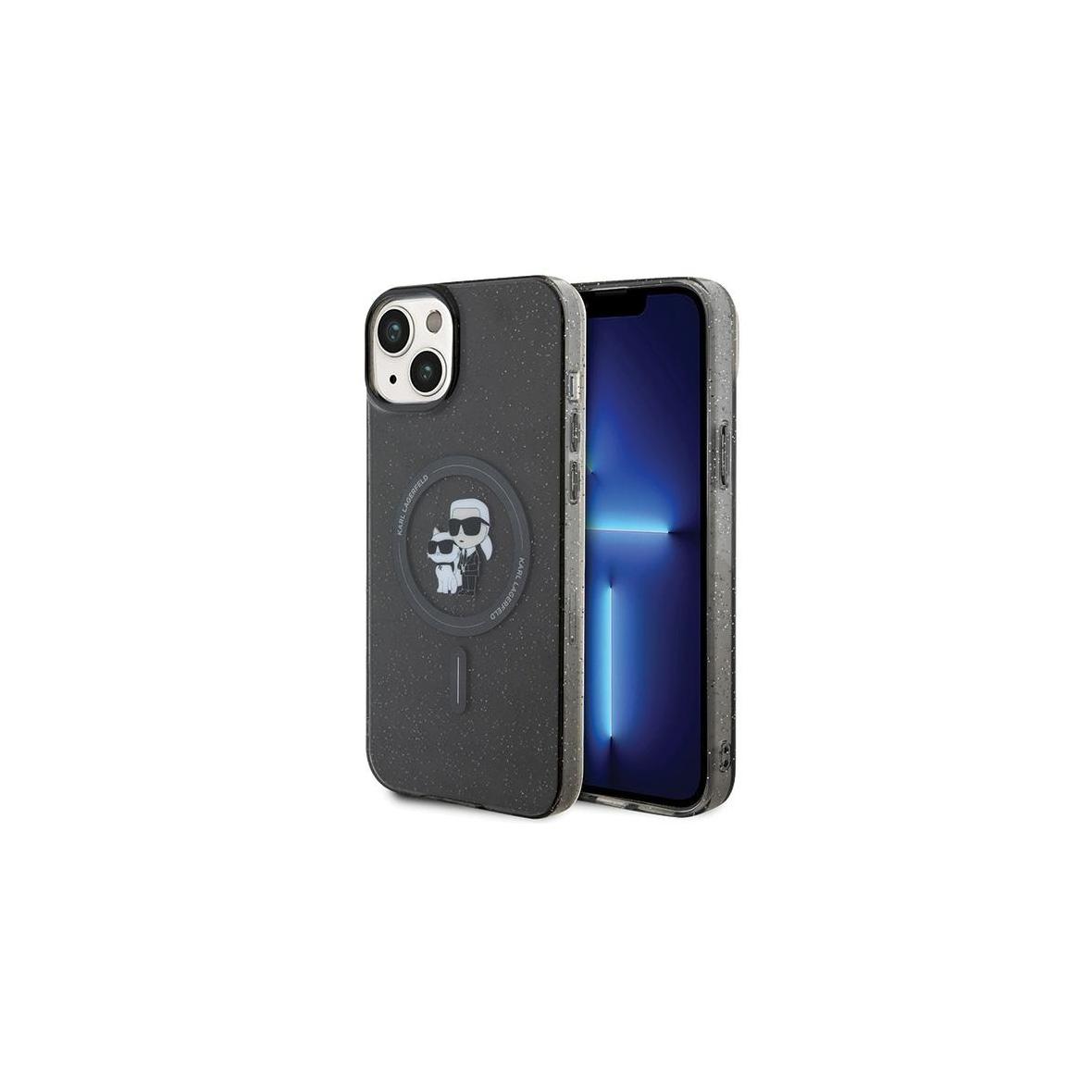 KARL LAGERFELD futerał do IPHONE 15 KLHMP15SHGKCNOK (Glitter + MAG) czarny