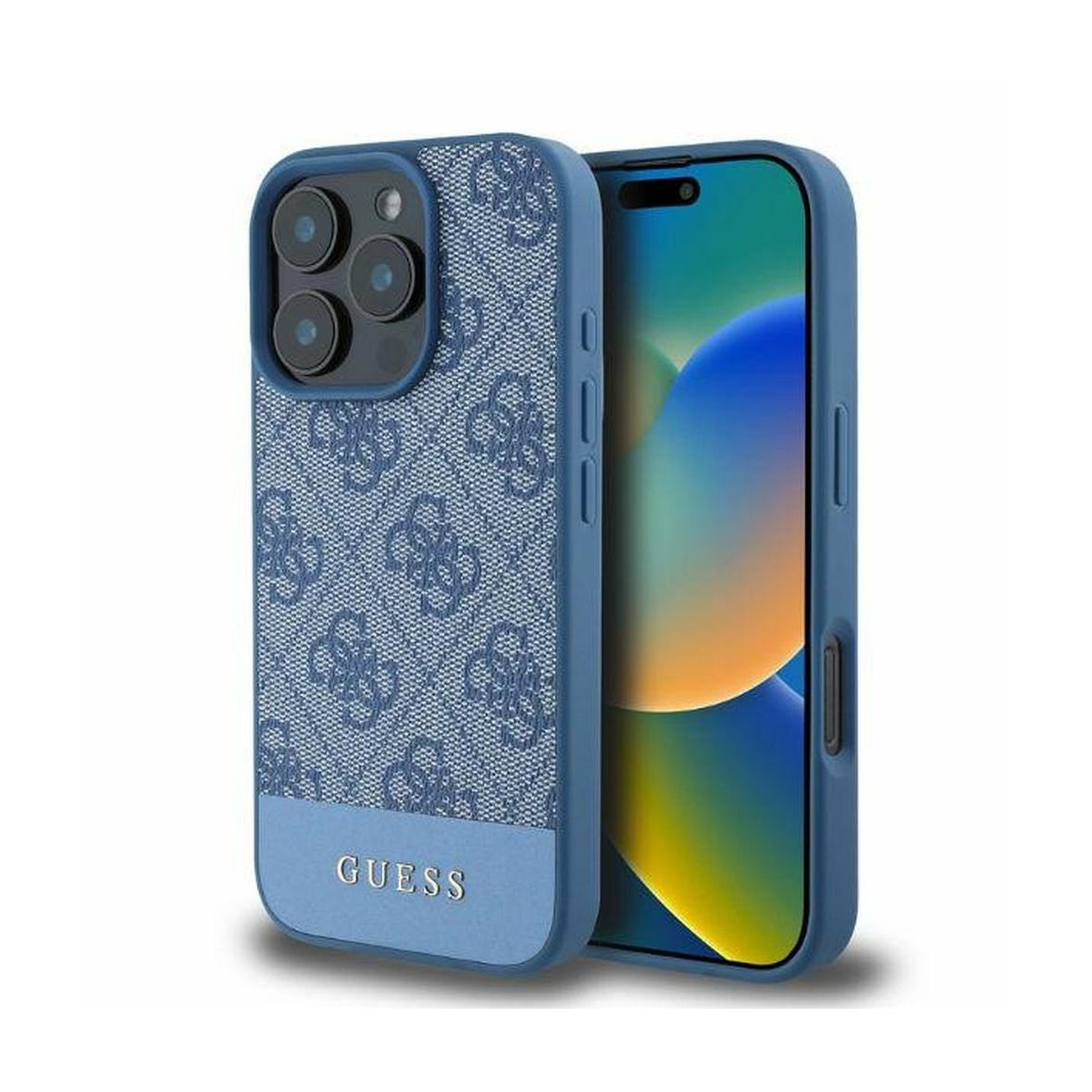 GUESS futerał do IPHONE 16 Pro Max GUHCP16XG4GLBL (4G PU Bottom Stripe) niebieski