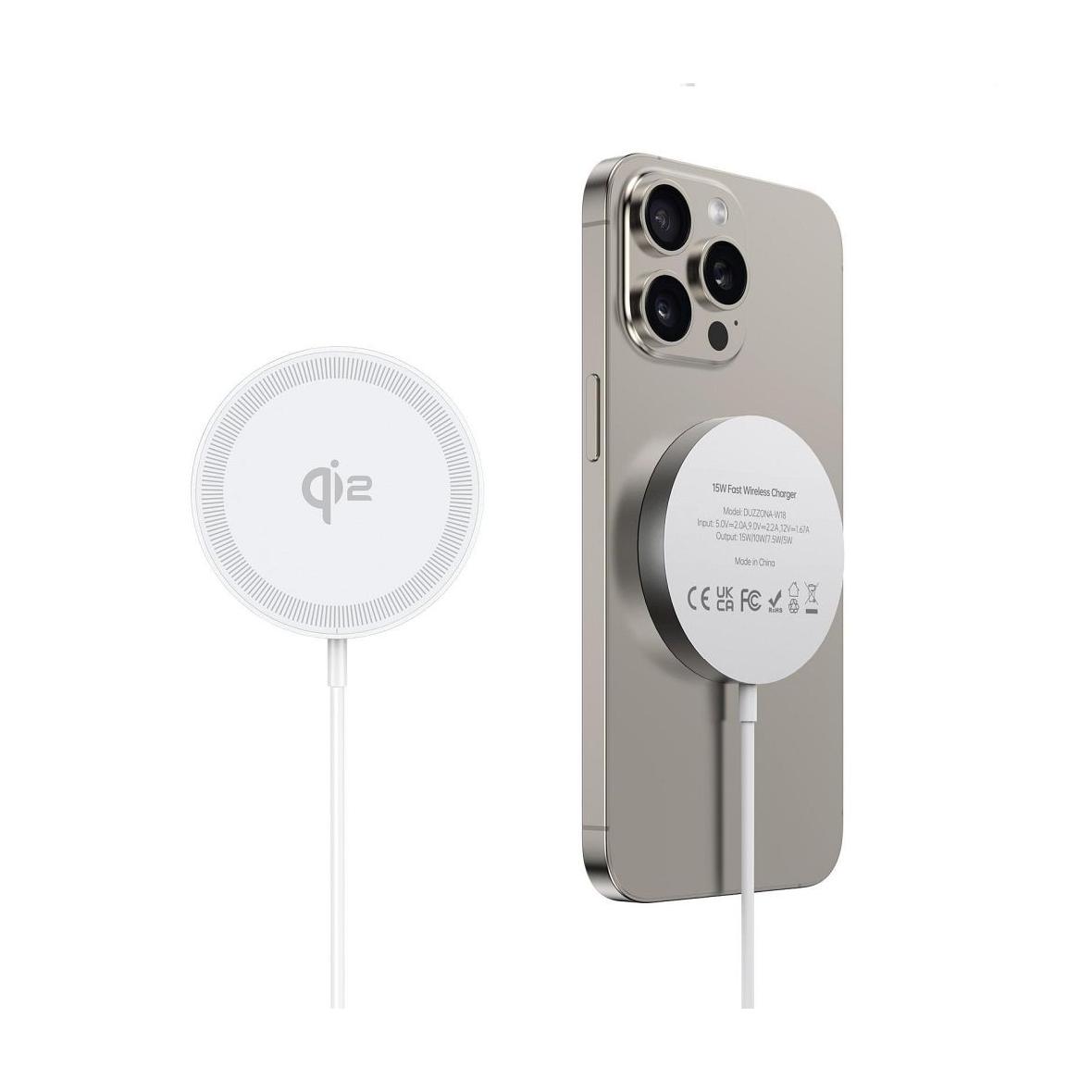 DUZZONA W18 - ładowarka indukcyjna kompatybilna z MagSafe 15W i ładowaniem Qi2 biała