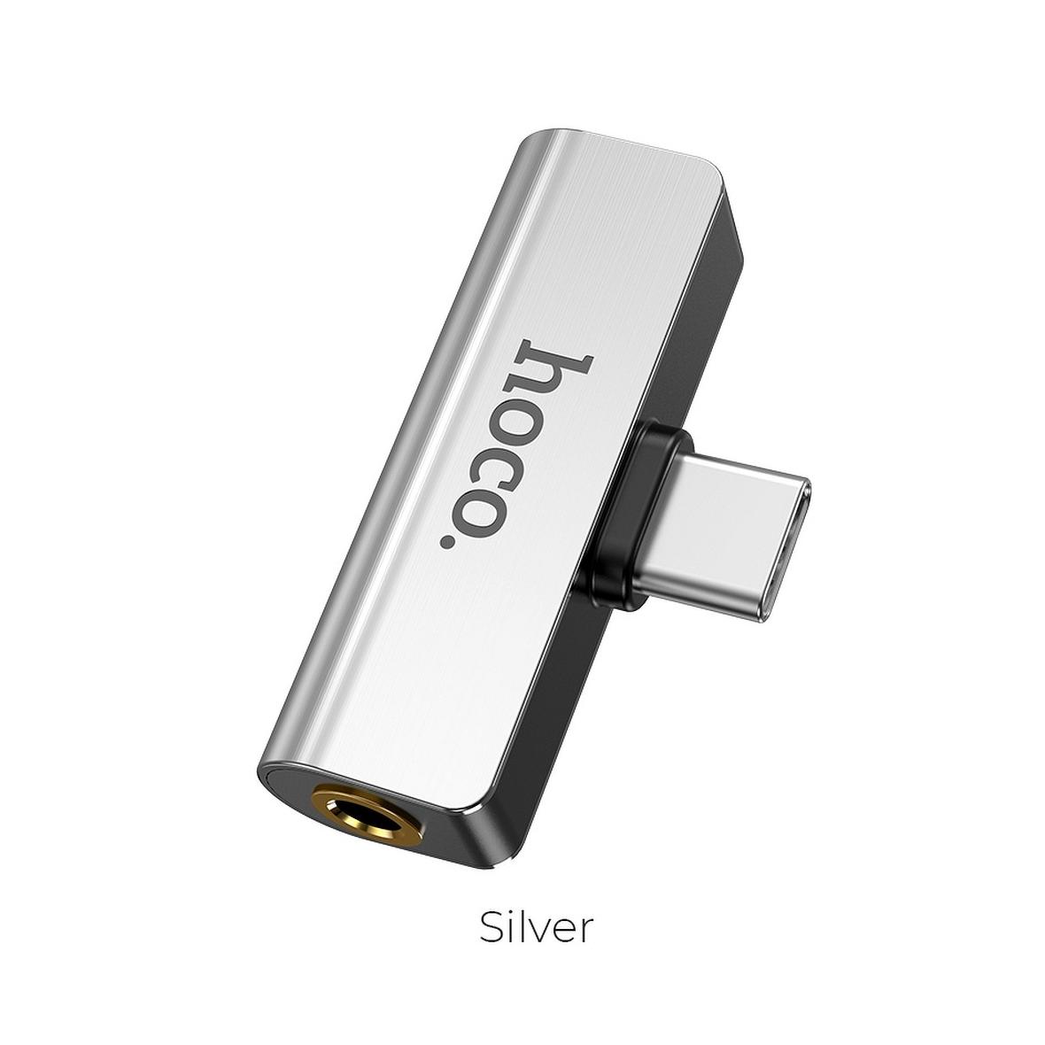 Adapter AUX 2w1 USB C do Jack 3,5 mm / USB C Hoco LS26 srebrny