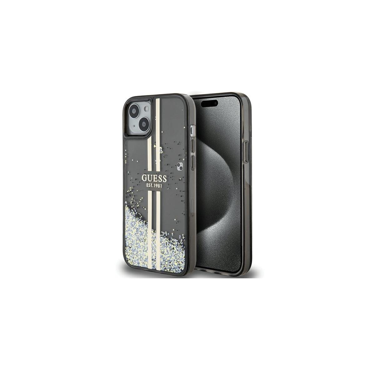 GUESS futerał do IPHONE 15 GUHCP15SLFCSEGK (Liquid Glitter Gold Stripes) czarny