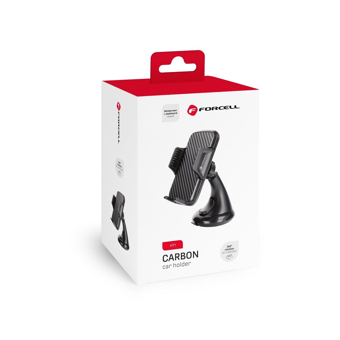Uchwyt na telefon do samochodu uniwersalny Forcell F-Grip Carbon HT1 do szyby / deski czarny
