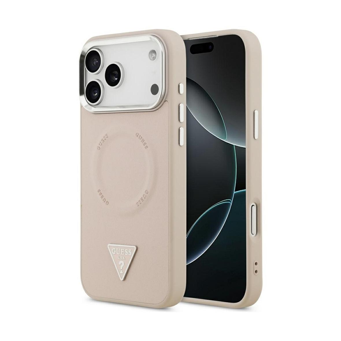 GUESS futerał do IPHONE 17 Pro kompatybilny z MagSafe GUHMP17LPSDTSCMP (PU W/ Triangle Logo) różowy