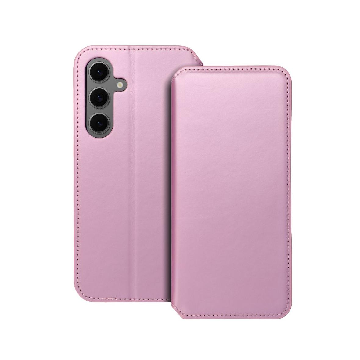 Etui z klapką na Samsung S24 FE Dual Pocket Book jasnoróżowe