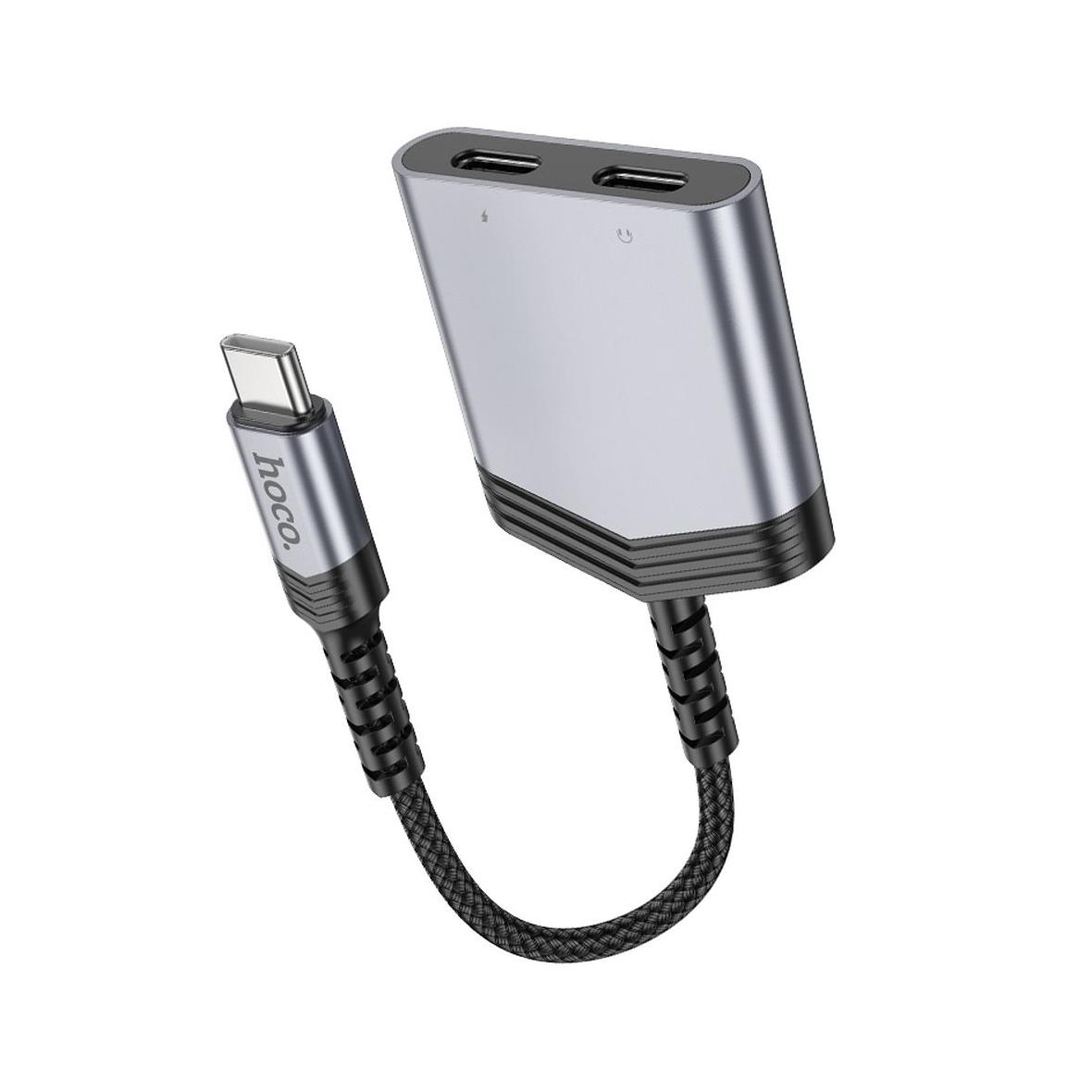 Adapter AUX 2w1 USB C do 2 x USB C Hoco 27W LS40 szary