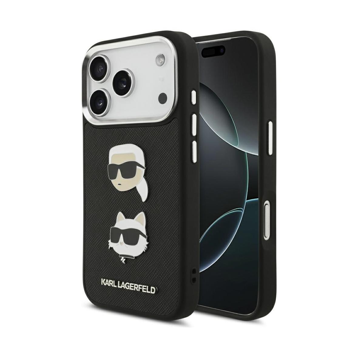 KARL LAGERFELD futerał do IPHONE 17 Pro KLHCP17LPSFDHPOK (FW Grained PU W/ K&C Heads Pin & Logo) czarny
