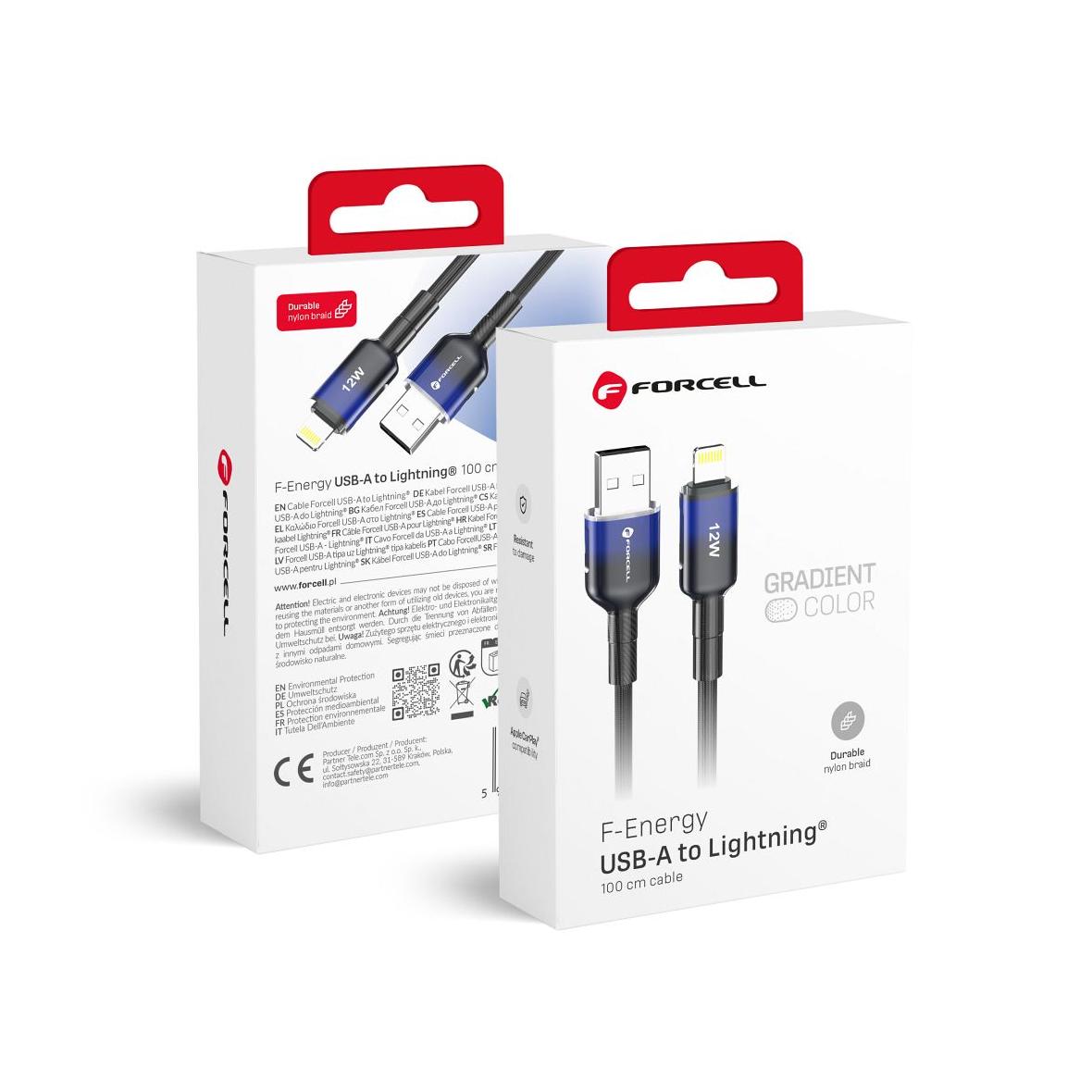 Kabel USB A do Lightning Forcell F-Energy 2,4A 12W Gradient 1 m C353 czarny 0INT