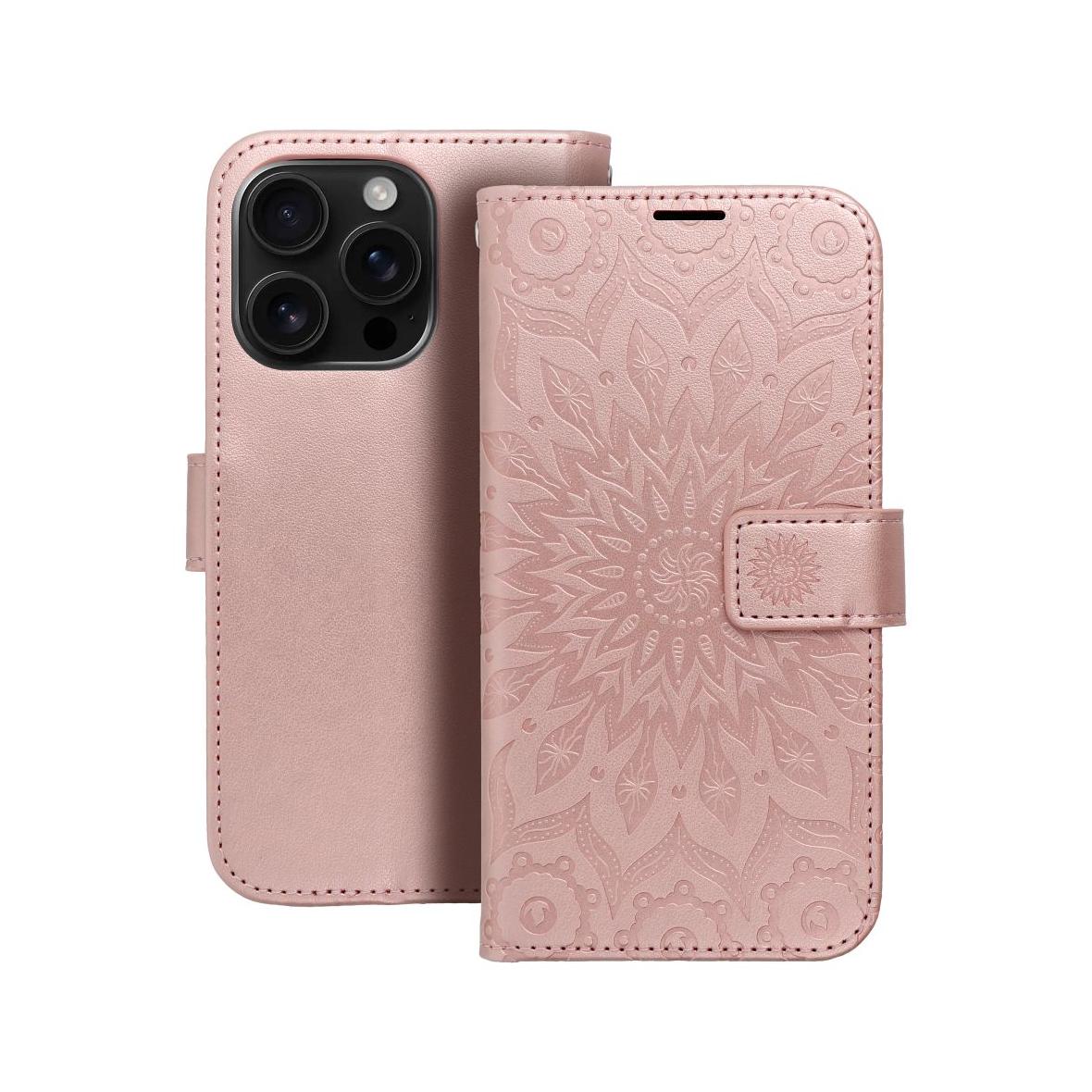Etui z klapką na iPhone 16 PRO Mezzo Book mandala złoto-różowe