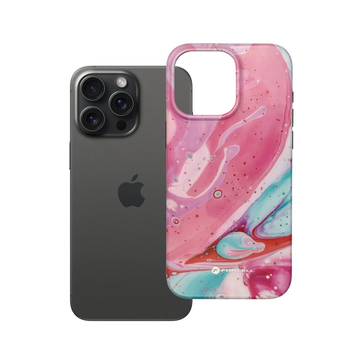 Etui na iPhone 15 PRO MAX Forcell F-Protect Mirage zgodny z MagSafe Military Drop-Test pink marble