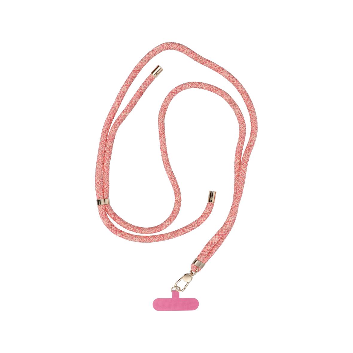 Smycz do telefonu, Zawieszka do telefonu - SWING (8mm) z regulacją długości / długość sznura 165cm (max 82,5cm w pętli) / na ramię lub szyję - różowo biały
