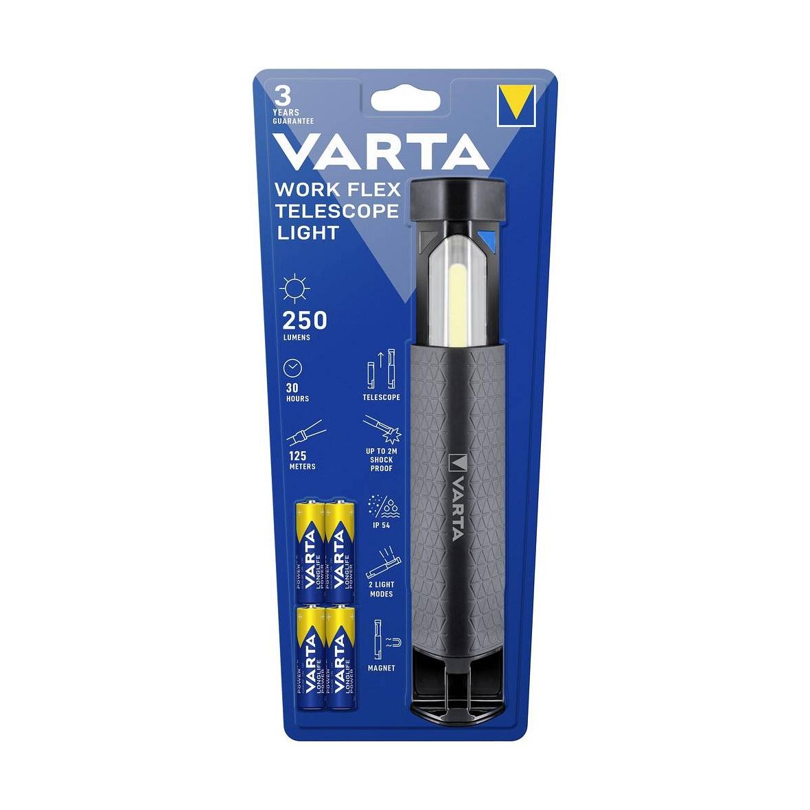 VARTA latarka LED Work flex telescope light 250lm 18646 + 4 x baterie R6 (AA)