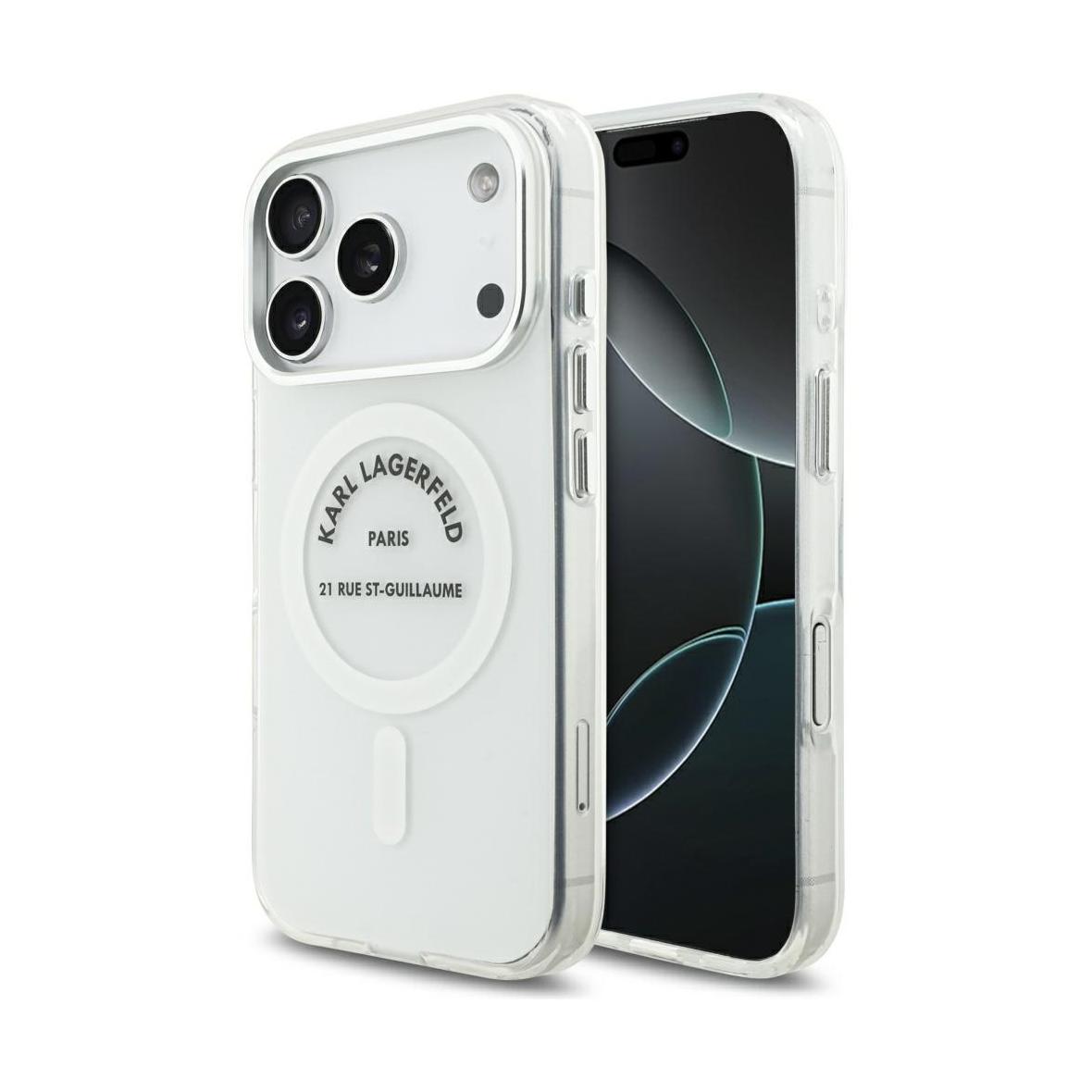 KARL LAGERFELD futerał do IPHONE 17 Pro kompatybilny z MagSafe KLHMP17LHKRSGPT (IML Karl RSG Logo) transparentny