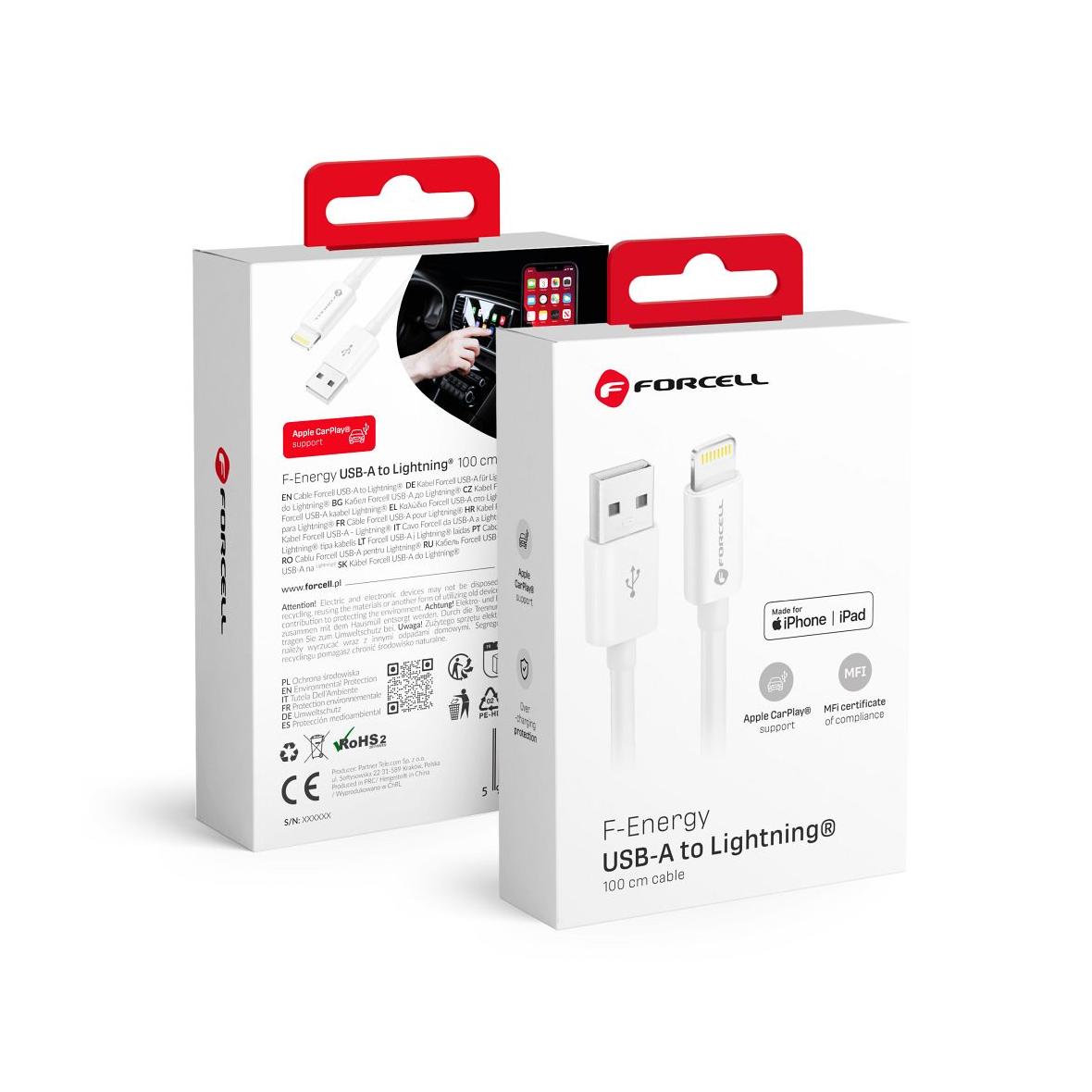 Kabel USB A do Lightning Forcell F-Energy MFi 2,4A 12W 1 m C703 biały