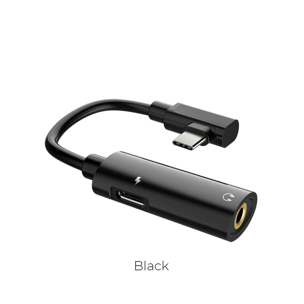 Adapter AUX 2w1 USB C do Jack 3,5 mm / USB C Hoco LS19 czarny