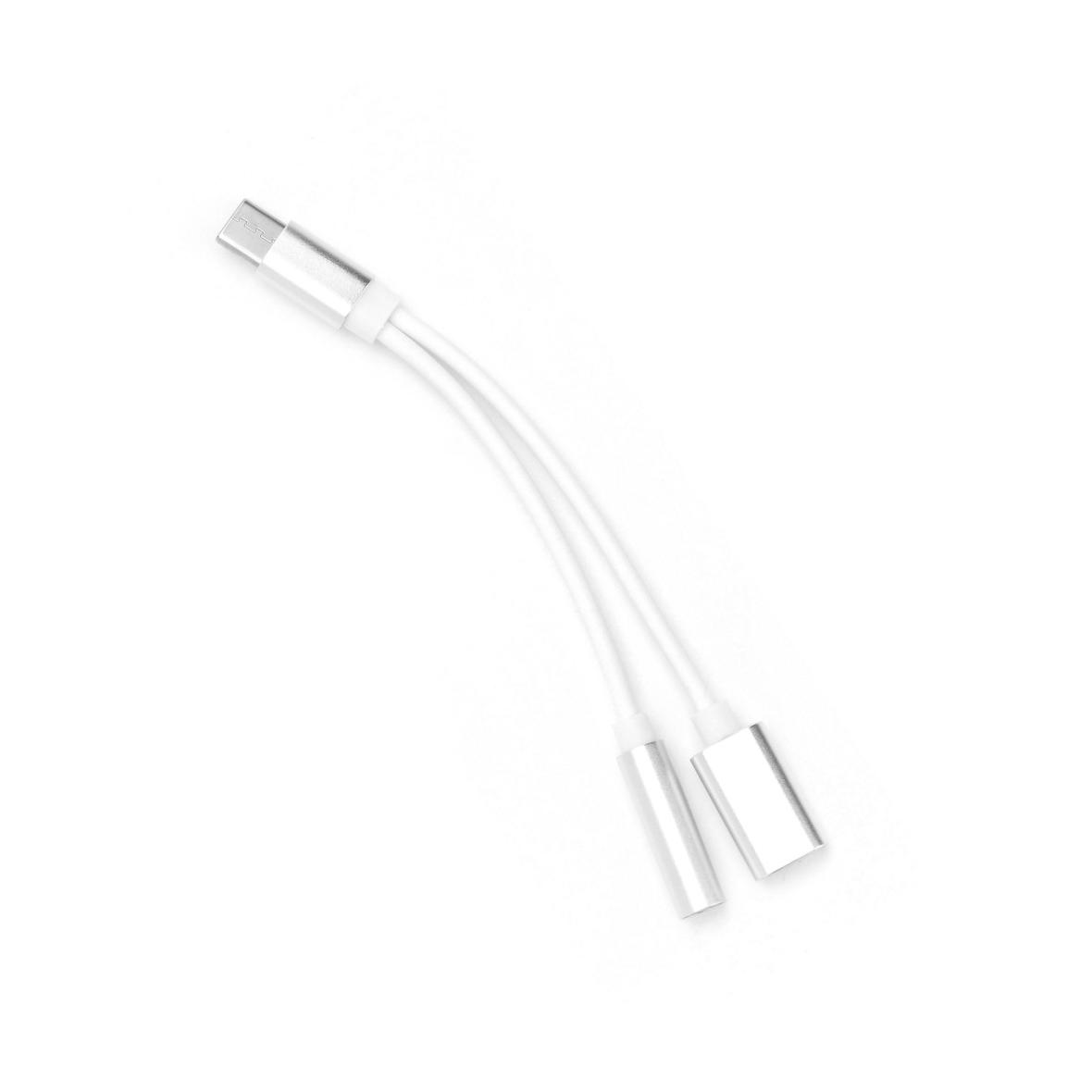 Adapter AUX 2w1 Typ C (męski) do Typ C (żeński) / Jack 3,5 mm (żeński) biały