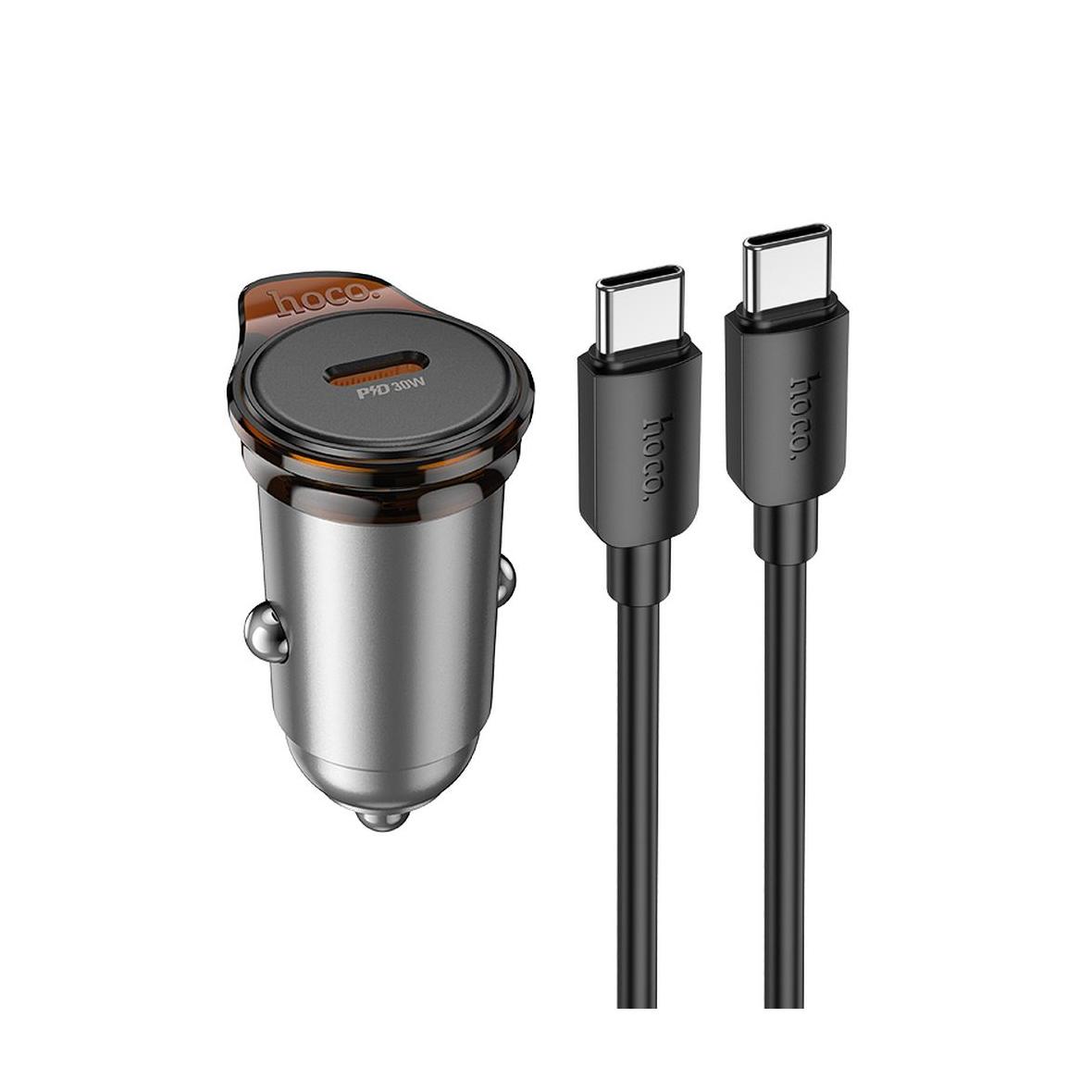 HOCO ładowarka samochodowa Typ C + kabel Typ C do Typ C PD QC 30W NZ16 szara